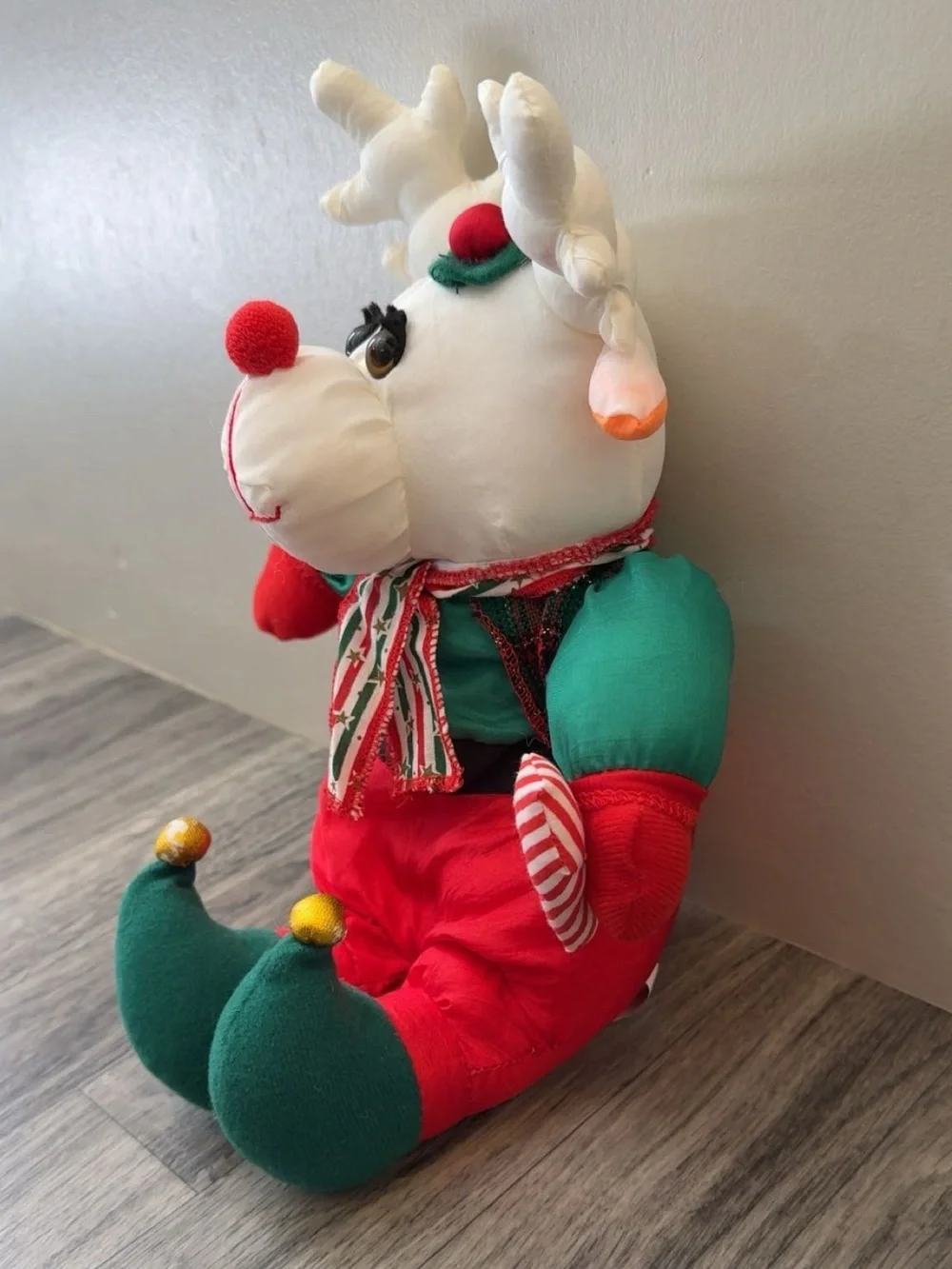 Vintage Soft Things White Reindeer Christmas Nylon Puffalump Style Plush 1990s